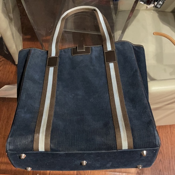 Rafe Navy Corduroy with strip decor large bag with many compartments inside NWOT - Picture 3 of 8